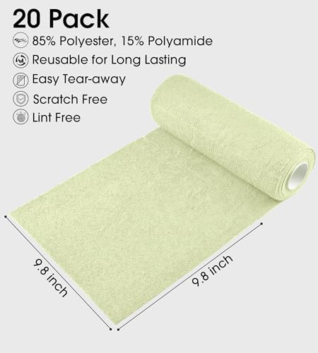KitchLife Microfiber Cleaning Cloth Roll - Tear-Away Reusable Microfiber Paper Towels, Lint-Free, Washable, 20 Sheets for Kitchen, Car, Dishes, and Sensitive Surfaces (Light Green) - color: Light Green