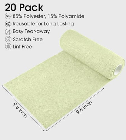 KitchLife Microfiber Cleaning Cloth Roll - Tear-Away Reusable Microfiber Paper Towels, Lint-Free, Washable, 20 Sheets for Kitchen, Car, Dishes, and Sensitive Surfaces (Light Green) - color: Light Green