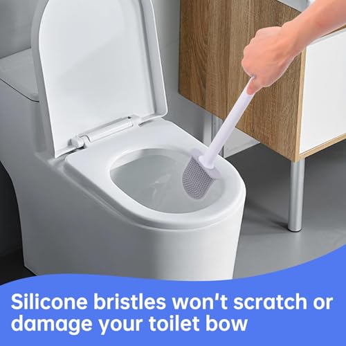 RV Silicone Toilet Brush with Holder, Drill-Free Wall Mounted Toilet Bowl Cleaner, Anti-Drip Anti-Roll Compact Brush for RV Camper & Small Bathroom - color: Blue