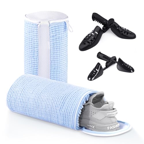 Teletrogy Shoe Washing Machine Bags, Reusable Laundry Bag for Washer and Dryer, Durable Fluffy Fiber Keep Clean, 2 Pairs Adjustable Trees for All Shoes, Blue - color: Blue