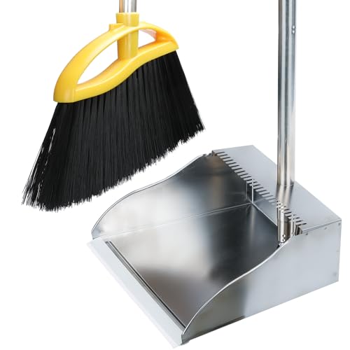 Broom and Stainless Steel Dustpan Set for Home,Metal Dust Pan and Soft Bristles Indoor Kitchen Broom for Office,Lobby - style: Broom and Dustpan