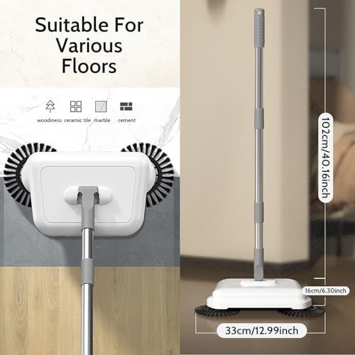 Floor Sweeper, 2-in-1 360° Rotating Hand Push Sweeper, High Efficient Carpet with Long Handle, Hanging Manual Vacuum for Home Office Carpet Manual Push