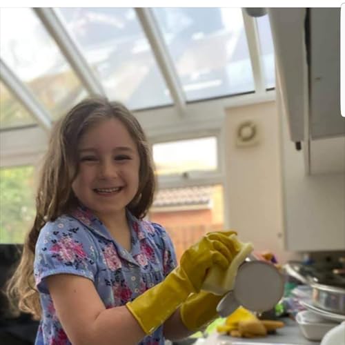 Rubber Gloves for Children Gardening & Washing up Designed for Children - Kids Gloves that fit properly - (PLAIN XS - 6-9 YEARS)