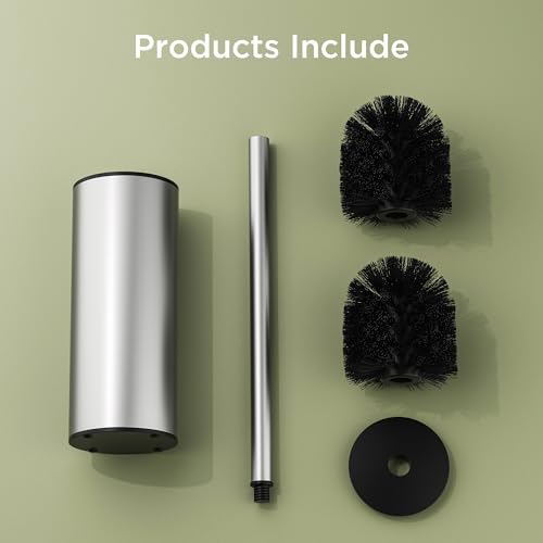 Toilet Brush and Holder Set, Toilet Bowl Brush with Heavy Duty 304 Stainless Steel Base and Extra Long Handle, Toilet Bowl Cleaners Brush for Bathroom (Stainless Steel) - color: Stainless Steel