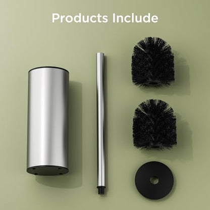 Toilet Brush and Holder Set, Toilet Bowl Brush with Heavy Duty 304 Stainless Steel Base and Extra Long Handle, Toilet Bowl Cleaners Brush for Bathroom (Stainless Steel) - color: Stainless Steel