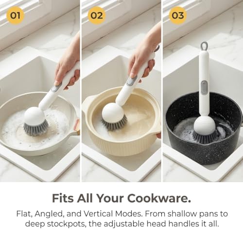 Rotatable Kitchen Cleaning Brush with Built-in Soap Dispenser for Non-Stick Pans, Stainless Steel Pots, Ceramic Cookware, Range Hood Filters, Oven Grates