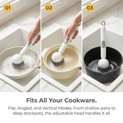 Rotatable Kitchen Cleaning Brush with Built-in Soap Dispenser for Non-Stick Pans, Stainless Steel Pots, Ceramic Cookware, Range Hood Filters, Oven Grates