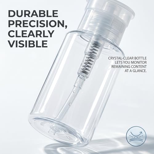 100ml Push Down Pump Dispenser Empty Bottles,Leak-Proof Wide Mouth Refillable Clear Containers with 1 Cartoon Sticker and 1 Label Each for Rubbing Alcohol Nail Polish Makeup Remover Water Toner