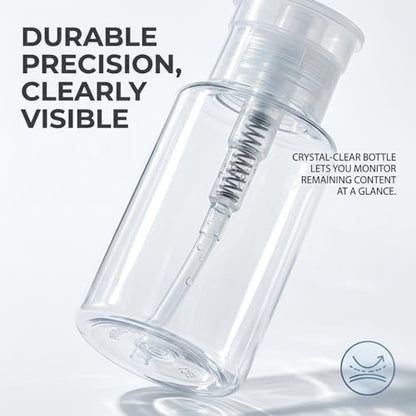 100ml Push Down Pump Dispenser Empty Bottles,Leak-Proof Wide Mouth Refillable Clear Containers with 1 Cartoon Sticker and 1 Label Each for Rubbing Alcohol Nail Polish Makeup Remover Water Toner