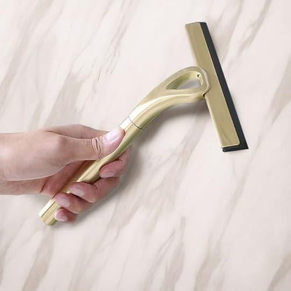 Shower Squeegee for Glass Doors, Stainless Steel and Silicone Shower Squeegee with Hook for Bathroom Mirrors and Window (Gold) - size: Gold