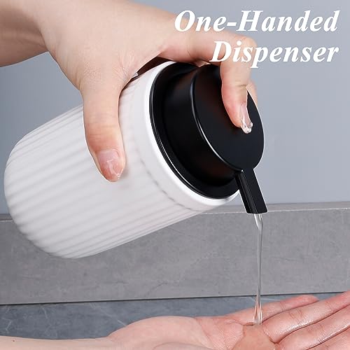 BosilunLife Dish Hand Soap Dispenser - White Liquid Pump soap Dispenser for Bathroom Decro 12oz Ceramic Kitchen Dish Dispenser with Rust-Proof Liquid Pump Modern Refillable Lotion Bottles - color: White Lotion Pump