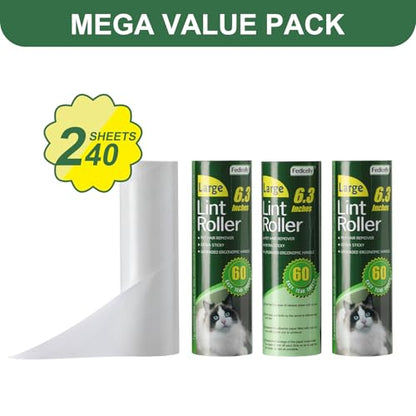 Fedicelly Large Lint Rollers Pet Hair Extra Sticky Refills,Mega Value Set 6.3 inches Wider with 320 Sheets for Cat and Dog Hair Removal,80 Sheets Per Roller (Pack of 4) - size: 4 Large Refills/320 Sheets