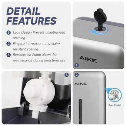 AIKE Wall Mount Liquid Soap Dispenser for Commercial Bathroom 27oz Large Capacity Manual Push Pump Silver - color: Silver