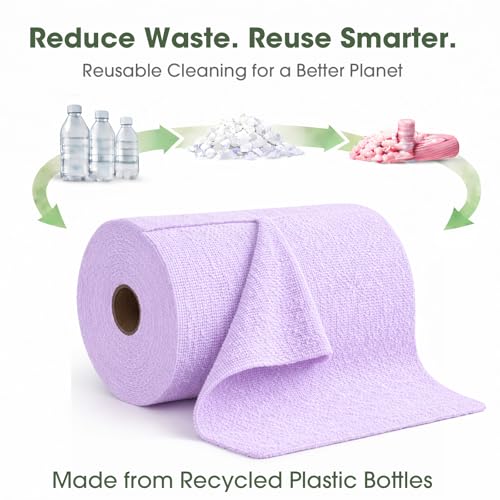 Microfiber Cleaning Cloth Roll - 100 Pack Tear Away Microfiber Paper Towels, Reusable, Washable, Scratch-Free, Kitchen Towels for Car, Home, Kitchen, Glass, Dishes (Light Purple) - color: Lightpurple