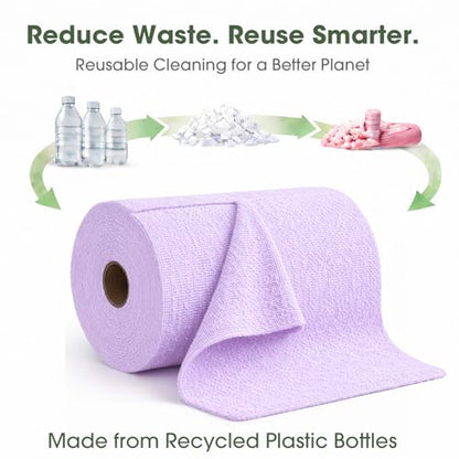 Microfiber Cleaning Cloth Roll - 100 Pack Tear Away Microfiber Paper Towels, Reusable, Washable, Scratch-Free, Kitchen Towels for Car, Home, Kitchen, Glass, Dishes (Light Purple) - color: Lightpurple