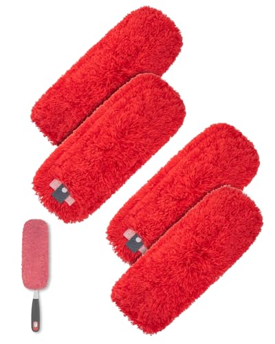 Microfiber Duster Refills Compatible with OXO Good Grips Hand Duster, Reusable Dusters Refill Washable Head Replacement for OXO Extendable Dusters for Cleaning -4 Pack, Red - color: Red, 4 Pack