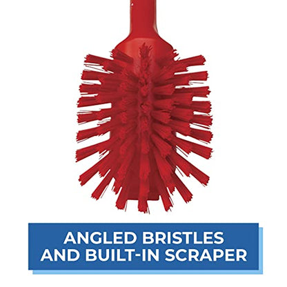2 25/64 in W Dish Brush, Medium, 8 in L Handle, 3 1/8 in L Brush, Red, Plastic, 10 1/2 in L Overall - 1 Each - color: Red
