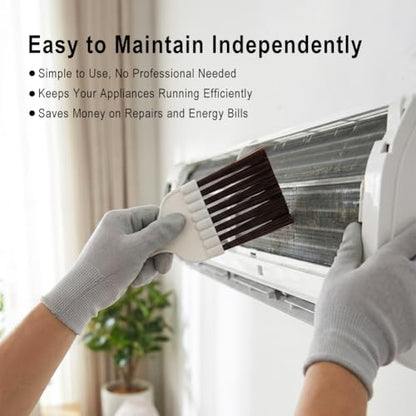 4-Piece Air Conditioner Coil Brush Kit, Refrigerator Coil Brush Set for Refrigerator Radiator & Car Coolers, Includes Dual-Sided Brush and Metal Brushes with Long and Short Bristles