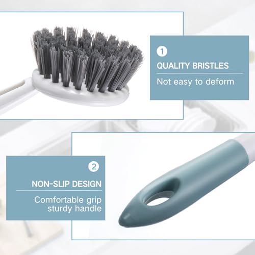 Patelai 24 Pack Kitchen Scrub Dish Brush with Long Handle Dish Scrubber with Stiff Bristles Scrub Brushes for Kitchen Dishes Washing Tools, Pots, Pans and Sink Cleaning (Celadon) - color: Celadon