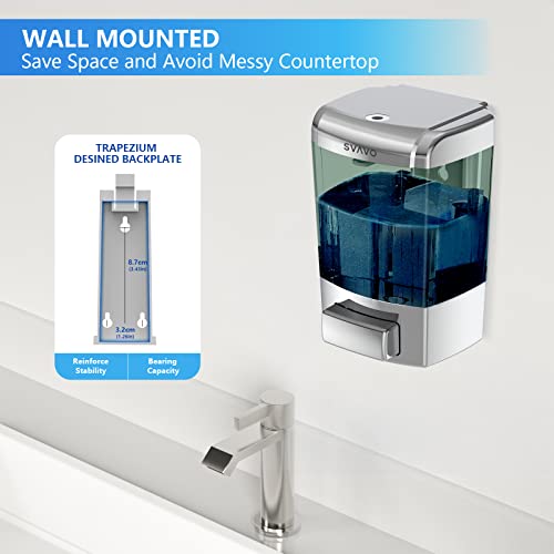SVAVO Wall Mounted Soap Dispenser Kitchen Bathroom Manual Soap Dispenser Refillable Hand soap Dispenser for Liquid Contianers Shampoo Gel Chamber for Household Commerical 23.7oz (700ml) ABS - color: Chrome&clarity Brown