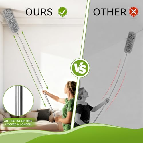 Professional Deep Cleaning System, 100-inch Extendable Duster with Under-Appliance Pads & Multi-Angle Heads for Ceiling Fans, High Ceilings, Blinds, and Gaps - color: 13-piece Set With Flat Gap Cleaner*2+chenille Head
