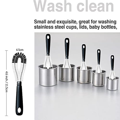 5Pcs Bottle Cleaning Brushes Multipurpose Brush - Bottle Cleaner for Washing Narrow Wine/Beer Bottles, Thermos, S’Well, Sports Water Bottles, Plus Kettle Spout/Lid Brush, Straw Brush (Black)