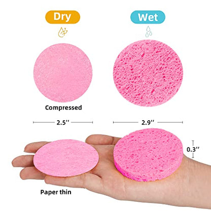 60-Count Compressed Facial Sponges|100% Natural Kickleen Cellulose Cosmetic Spa Sponges for Daily Facial Cleansing|Makeup and Mask Removal | Exfoliating | Skin Massage | Pore Exfoliation(Pink) - color: Pink