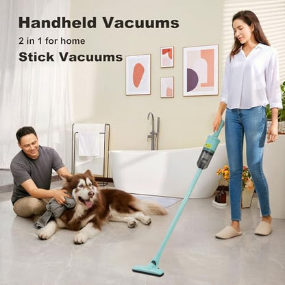 6-in-1 Rechargeable Household Stick Vacuum Cleaner, Convertible to Handheld, for All Kinds of Cleaning in Your Home on Hard Floors, Upholstery, Sofas, Cars (Green) - color: Green