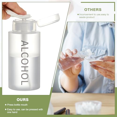 Layhit 1 Pc 10 oz Alcohol Pump Dispenser Bottles Alcohol Push Down Liquid Dispenser Empty Pumping Bottle Refillable Cosmetic Container for Personal, Salon, Nail Care (Clear Cap + Frosted Bottle) - color: Clear Cap + Frosted Bottle