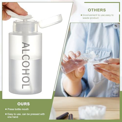 Layhit 3 Pcs 10 oz Alcohol Pump Dispenser Bottles Alcohol Push Down Liquid Dispenser Empty Pumping Bottle Refillable Cosmetic Container for Personal, Salon, Nail Care (Clear Cap + Frosted Bottle) - color: Clear Cap + Frosted Bottle