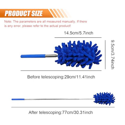 6PCS Microfiber Duster for Cleaning, Washable Chenille Hand Dusters with Extendable Telescoping Pole, Mini Car Interior Dusting Brush Tool for Auto Dash, Home, Office, Blinds(Dark Blue) - color: Dark Blue