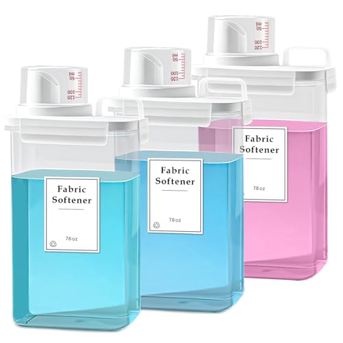 3 Pack Laundry Detergent Dispenser, 78oz Laundry Soap Dispenser, Refluxable Laundry Detergent Container, Plastic Liquid Laundry Detergent Dispenser for Laundry Room Organization with 6 Labels - size: 78 Fl Oz (Pack of 3)
