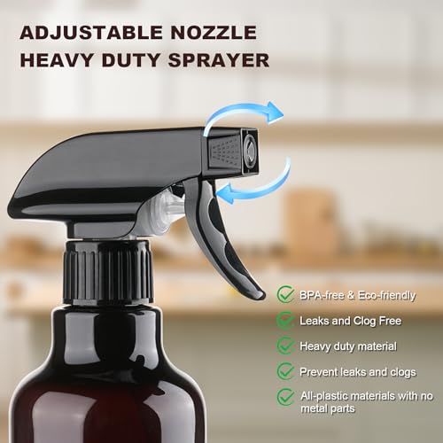 Spray Bottles Plastic Spray Bottle for Hair Mist/Stream Heavy Duty Empty Spray Bottles for Cleaning Solutions, Plants, Cooking (16.9oz-Brown+nozzle) - color: 16.9oz-Brown+nozzle