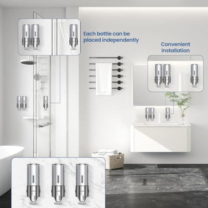 Shampoo and Conditioner Dispenser,Dispensers for The Shower,Shower Soap Dispenser 3 Chamber No Drill,Shampoo Conditioner Body Wash Dispenser Wall Mount for Bathroom(Triple x 17.6 oz,Silver) - color: Silver