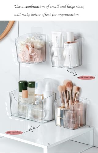 Set Of 2 Storage Organizer Bins Wall Mounted Shower Caddy, Bathroom shelves Stackable Clear Plastic Toothbrush Holder Adhesive Hanging Bin for Bathroom, Kitchen, Cabinet, Shower BPA Free Small (Clear) - color: Clear-4.33x3.54x4.53in
