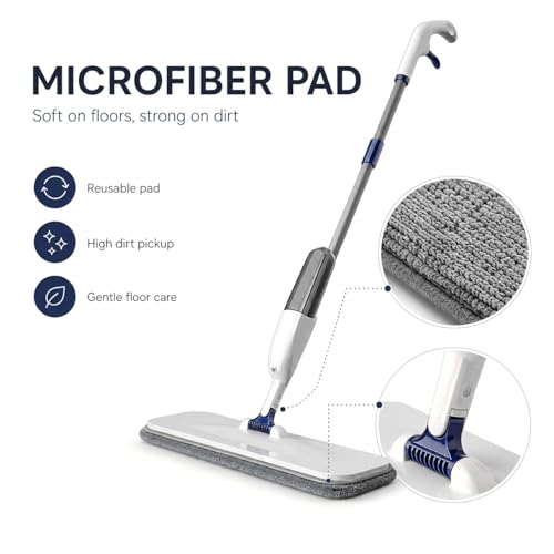 Rsefly Spray Mop for Floor Cleaning, 300 ml Refillable Bottle, 360° Swivel Head with Reusable Microfiber Pad, Lightweight Wet Dry Cleaner for Hardwood, Tile, Laminate and Marble