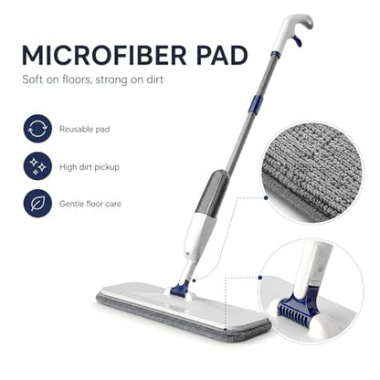 Rsefly Spray Mop for Floor Cleaning, 300 ml Refillable Bottle, 360° Swivel Head with Reusable Microfiber Pad, Lightweight Wet Dry Cleaner for Hardwood, Tile, Laminate and Marble