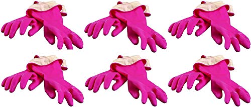 Casabella Premium Waterblock Cleaning Gloves - 6 Pair (12 Gloves) Pink - (Large) - size: Large (Pack of 12)