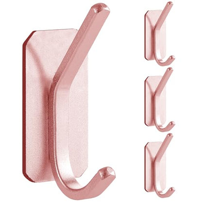 Paoli Heavy Duty Adhesive Wall Hooks, 30 lb Max Load Waterproof Hooks for Bathroom Towels Coats Bags, No Drill Damage-Free for Renters Apartment Dorm, Rose Gold, 4 Pack - color: Rose Gold