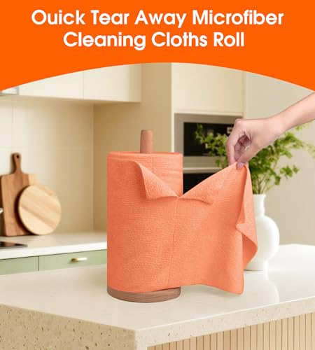 Microfiber Cleaning Cloth Roll–100 Pack, Tear Away Microfiber Towels, Reusable, Washable, Scratch-Free, Kitchen Towels for Car, Home, Kitchen, Glass, Dishes(Honey Orange) - color: Honey Orange