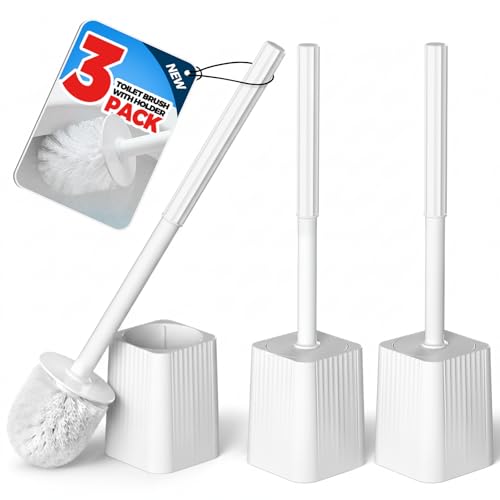 FORASTO 3Pack Toilet Bowl Brush and Holder Set - Toilet Scrubber Brush,Cleaning Brush,Bathroom Decor,Household Essentials,Cleaning Supplies,Home Essentials,White - color: White, size: 3PACK