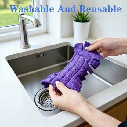 15 Pcs Duster Refill Reusable Fleece Duster Refills Feather Flat Dusters Multi Surface Washable Cleaning Pads for Home, Blinds, Car, Pet Wait (5 Colors Send dust Removal Rod)