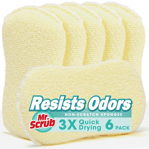 Mr. Scrub Sponges Kitchen Scrub Dish Sponge Scouring Pad, 6 Pack Cleaning Brush Scrubber Supplies for Soap, Dishwashing Dinnerware Sets Pan Pot Glass Dishwasher Sink Bathroom Towels Cloth Rags Holder - size: 6 Pack