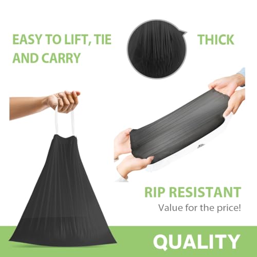8 Gallon Small 120 Counts Strong Drawstring Trash Bags Garbage Bags by Teivio, Bathroom Trash Can Bin Liners, Plastic Bags for home office kitchen, Black - style: 120-8Gallon-Black