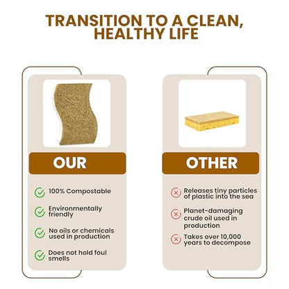 Natural Kitchen Sponge –12-Pack Biodegradable Sponges for Dishes –Compostable Dish Washing Scrubbers – Eco Friendly Non-Scratch Cellulose & Coconut Husk Scrubber Sponges for Cleaning - size: Pack of 12