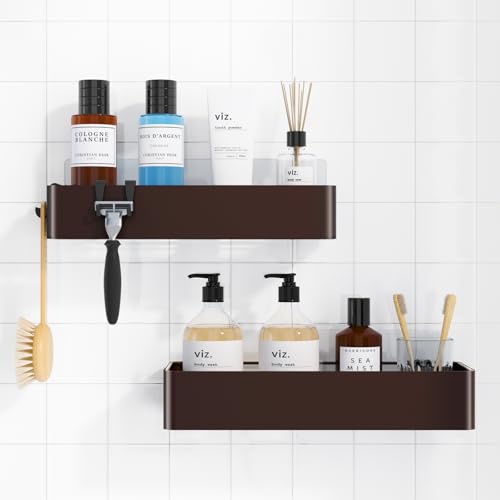 Kitsure Shower Caddy - 2 Pack Adhesive Shower Organizer, Rustproof Metal Shelves, No-Drill Bathroom Organizers and Storage, Brown, Large - color: Brown, size: Large