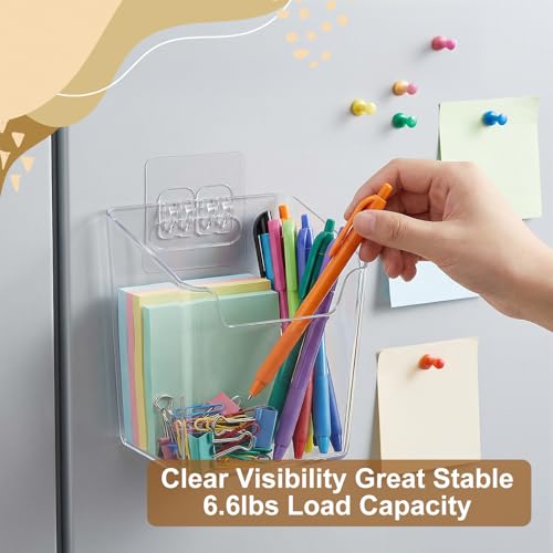 8 Pack Clear Adhesive Wall Storage Bins, Stackable Wall Mount Desktop Organizer Holders for Office Craft Remote Kitchen Sink RV Organization