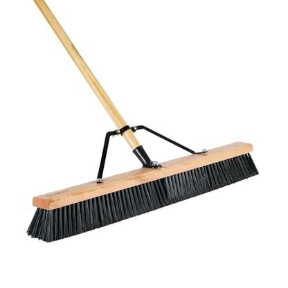 Restaurantware-BROOM HEAD ONLY: Clean Tek Professional 30-Inch Broom Head, 1 Heavy-Duty Push Cleaning Tool - Handle And Brace Sold Separately, Fine Plastic Bristles, Wooden, Commercial Use - size: 30", style: Wood, with Fine Flagged Bristles