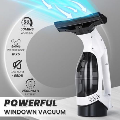Window Vacuum Squeegee Electric Window Cleaner Window Cleaning Tool with 150ml Dirty Water Tank, Extension Handle for Shower Glass, Window Cleaning Car Windows Tiles Mirrors Glass