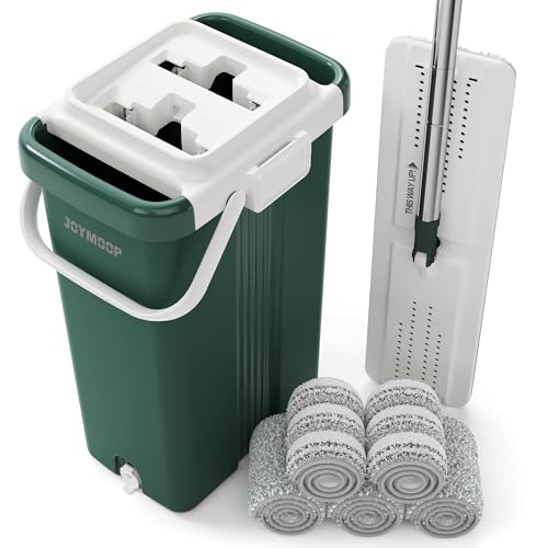 JOYMOOP Commercial Mop and Bucket Set, 17.7-inch Dust Mops for Floor Cleaning, Flat Mop Bucket with Wringer, Include 5 Reusable Microfiber Mop Pads - Forest Green - size: 17.7" Mop-head - 60" Mop+5 Mop Pads
